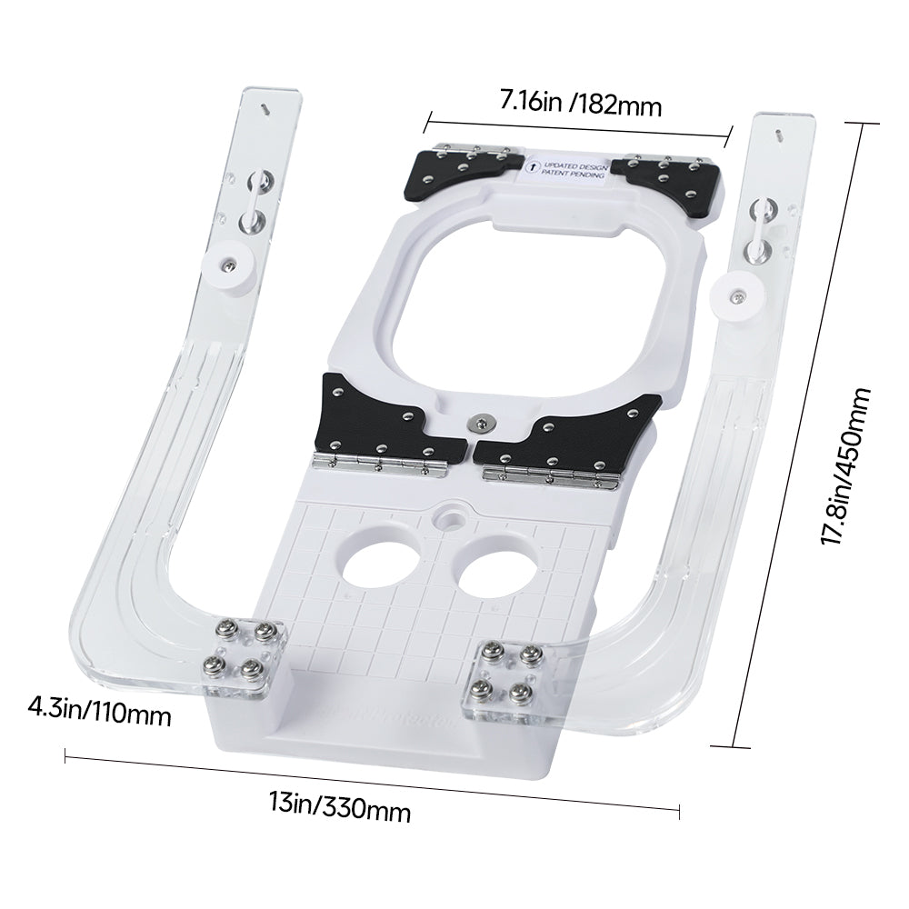 Dimension diagram of the 3.9-inch hoop positioning fixture and rails