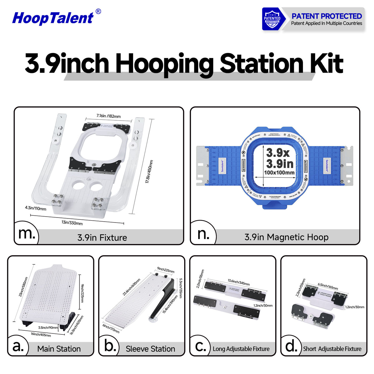 Packing list for the 3.9-inch magnetic hooping station kit