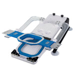 Blue 3.9-inch magnetic hoop fitted in its matching positioning fixture