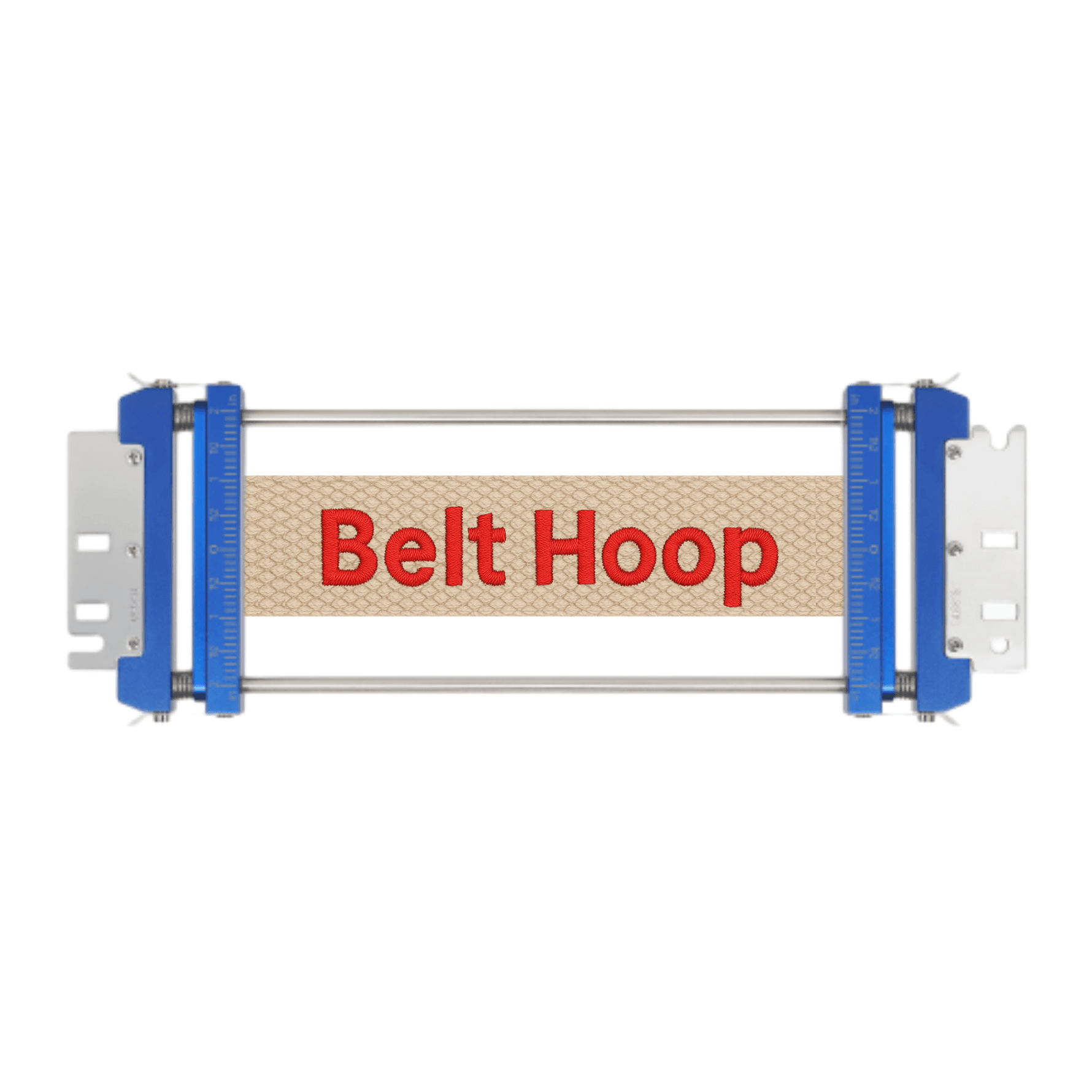 Belt embroidery hoop securing a strap for clear lettering