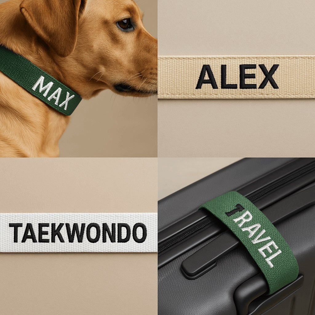 Personalizing luggage/webbing strap with stable hold — BAI embroidery machines,  65×200 mm